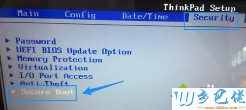 选择“Secure Boot”选项