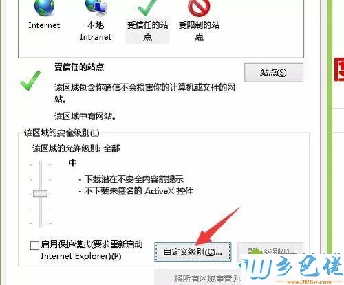 点击“自定义级别”