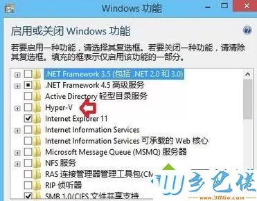 确定Hyper-V 选项没勾选