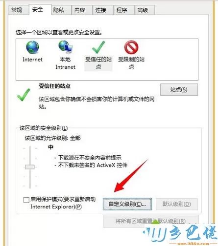点击【自定义安全级别】