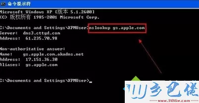键入“nslookup gs.apple.com”