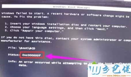 电脑提示错误代码0xc000000f无法进入系统怎么修复
