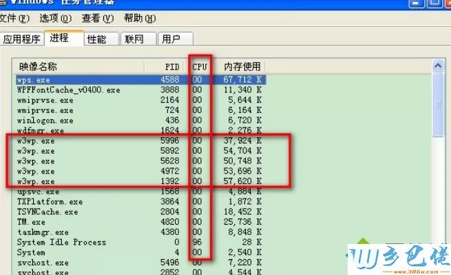 XP系统w3wp.exe进程占用CPU内存过大怎么办