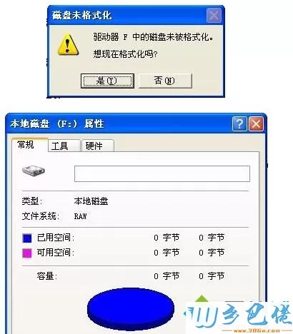 XP系统点击F盘提示磁盘未被格式化怎么办